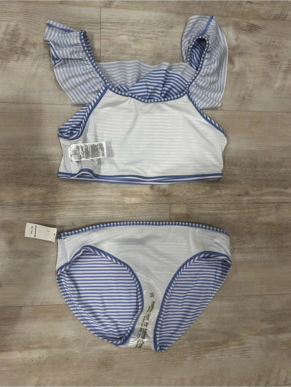 Old Navy Blue and White Striped Ruffle Bikini Set
